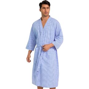 Men's Cotton Lightweight Bath Robe with Pockets, Soft Summer Mens Bathrobe, Comfy Spa Pool Hotel Gift Kimono Robe for Men
