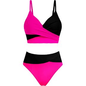 Girls Swimsuits Bikini Color Block Criss Cross V Neck Cute Swim Two Piece Bathing Suits in Kuwait