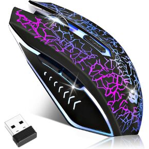 ماوس ألعاب لاسلكي، ماوس كمبيوتر لاسلكي قابل لإعادة الشحن، إضاءة LED 7 ألوان، ماوس مريح مع 6 أزرار نقر صامتة، 3 DPI قابلة للتعديل، تسليم أسود/وردي عشوائيًا