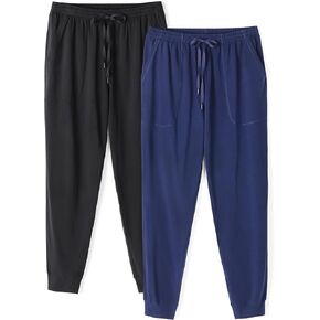 David Archy Mens Pajama Pants Soft Cotton Cumbed Lounge Stows with Mobicets All Season Sleepwear Long PJ Pants 2-Pack