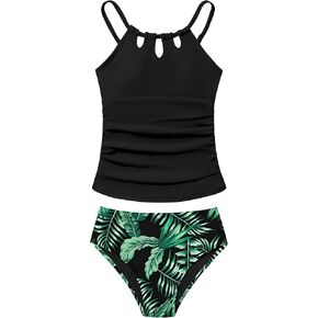 Girls Swimsuit Cutout Bathing Suit Cute Two Piece Swimsuits for Teen Girls Modest Swimwear High Waisted Tankini 9-18y