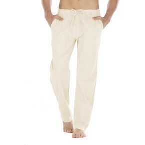 Men's Casual Lightweight Stretch Cotton Linen Pants Summer Relax Fit Drawstring Elastic Waist Linen Beach Pants