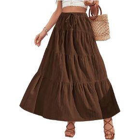 Verdusa Women's Flowy Flared Ruffle Boho Long Skirt Summer Maxi Skirt