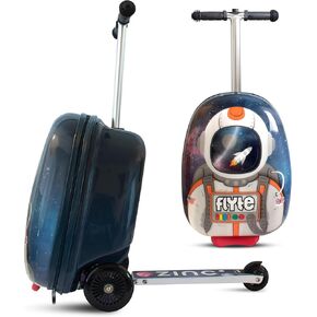 Flyte Sammie the Spaceman Scooter Suitcase - Rideable, Carry on Compliant 2-in-1 Children's Suitcases, 18 inch Ride on Suitcase for Kids, 25 Litre Capacity Kids' Luggage on Wheels for Children Aged 4+