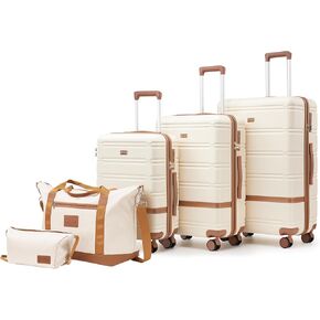 Luggage Sets 3 Piece with spinner wheels, PC+ABS Hard Shell Travel Luggage,Lightweight Carry-on suitcases with TSA Lock,YKK Zippers (beige)
