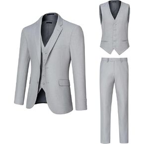 Men's Slim Fit 2 Button 3 Piece Suit Set, Solid Blazer Jacket with Multi-Functional Inner Pockets for Business/Party