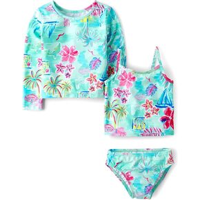 The Children's Place Baby Girl's and Toddler Long Sleeve Rashguard and Tankini Swimsuit, 3 Piece Set