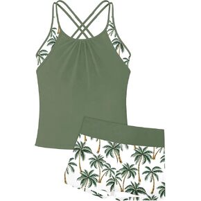 RAISEVERN Girls Swimsuit 2 Piece Bathing Suits for Teens Cute Summer Tankini Short for 7-14 Years