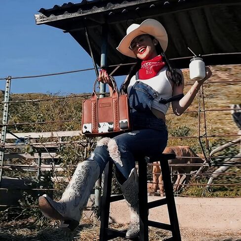 Montana West × Wrangler Tote Bag for Women Western Cow Print Purse Designer Top Handle Handbags in Kuwait