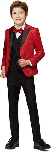 Marvelous World Boys 4-Piece Stylish Formal Tuxedo Suit Set, Suit Jacket, Pants, Vest, and Bow Tie in Kuwait
