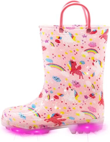 EUXTERPA Toddler Kids Waterproof Light Up Rain Boots Patterns and Glitter Boots with Handles for Boys Girls in Saudi Arabia