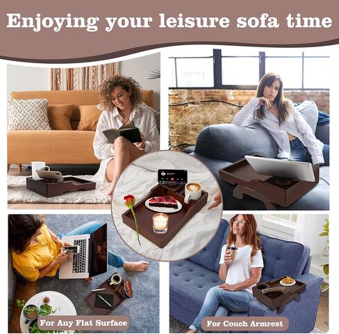 Couch Arm Tray, Multi-Function Folding Sofa Armrest Tray with 360°Rotating Phone&Pad Bracket, TV Tray for Eating and Beverage in Kuwait