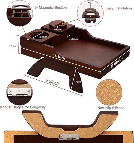 Couch Arm Tray, Multi-Function Folding Sofa Armrest Tray with 360°Rotating Phone&Pad Bracket, TV Tray for Eating and Beverage in Kuwait