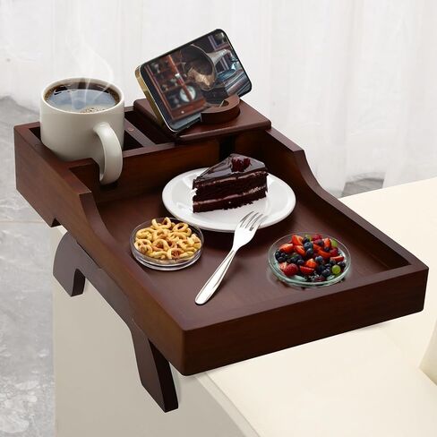 Couch Arm Tray, Multi-Function Folding Sofa Armrest Tray with 360°Rotating Phone&Pad Bracket, TV Tray for Eating and Beverage in Kuwait