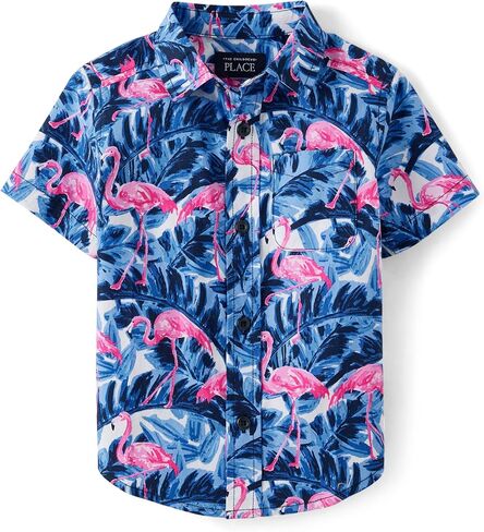 The Children's Place Boys' and Toddler Poplin Short Sleeve Button Down Shirt in Saudi Arabia
