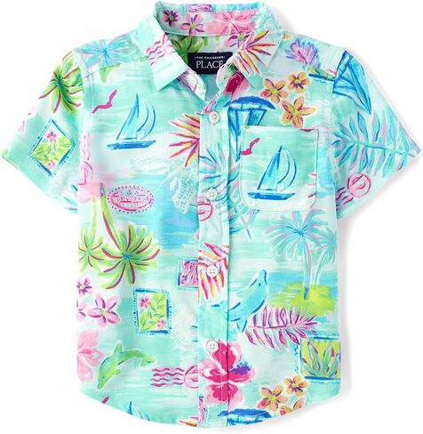 The Children's Place Boys' and Toddler Poplin Short Sleeve Button Down Shirt in Saudi Arabia