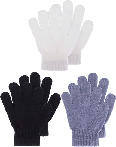 EBOOT 3 Pairs Kids Winter Knit Gloves Stretchy Full Finger Fluffy Mittens for Toddler Boys Girls 1-11 Years in Saudi Arabia