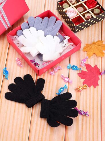EBOOT 3 Pairs Kids Winter Knit Gloves Stretchy Full Finger Fluffy Mittens for Toddler Boys Girls 1-11 Years in Saudi Arabia