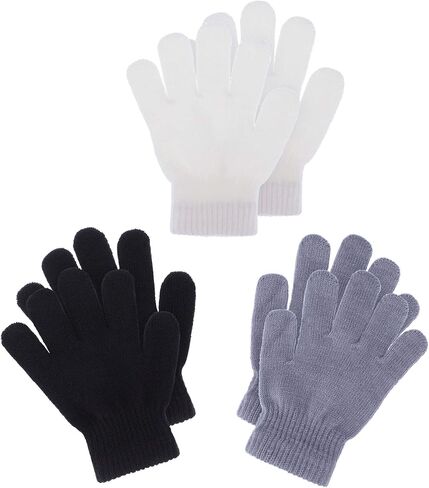 EBOOT 3 Pairs Kids Winter Knit Gloves Stretchy Full Finger Fluffy Mittens for Toddler Boys Girls 1-11 Years in Saudi Arabia