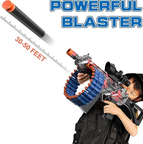 Electric Automatic Toy, JakMean Toy Blaster with 30 Dart Clips and 100 Foam Darts, Outdoor Shooting Games Toys for 6-12 Year Old Boys & Girls Adults, Gifts for Birthday Xmas, Blue in Kuwait