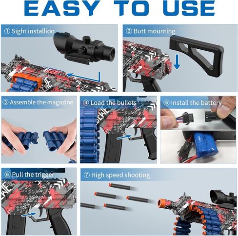 Electric Automatic Toy, JakMean Toy Blaster with 30 Dart Clips and 100 Foam Darts, Outdoor Shooting Games Toys for 6-12 Year Old Boys & Girls Adults, Gifts for Birthday Xmas, Blue in Kuwait
