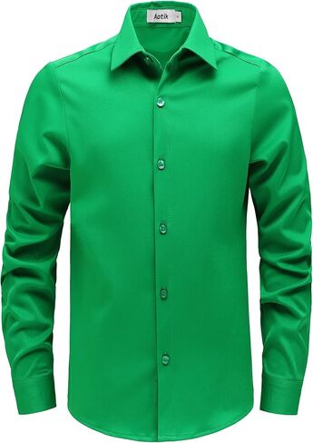 Boys Stretch Wrinkle Free Dress Shirts Button Down Shirt Long Sleeve Formal School Uniform Shirts in Kuwait