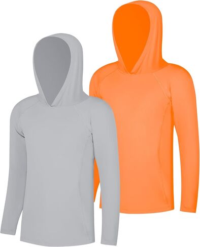 BIG ELEPHANT 2 Pack Boys Athletic Hoodie UPF 50+ Long Sleeve Rashguard Mesh Moisture Wicking Active Performance T Shirt in Kuwait