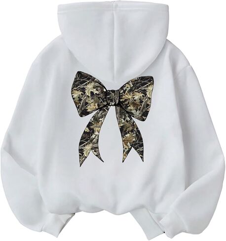 Girl's Bow Camo Hoodie Long Sleeve Hooded Neck Graphic Sweatshirts Cute Pullover Tops in Saudi Arabia