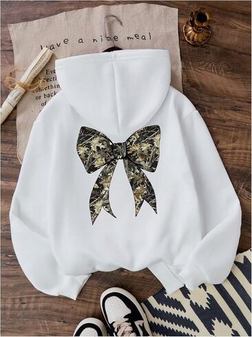 Girl's Bow Camo Hoodie Long Sleeve Hooded Neck Graphic Sweatshirts Cute Pullover Tops in Saudi Arabia
