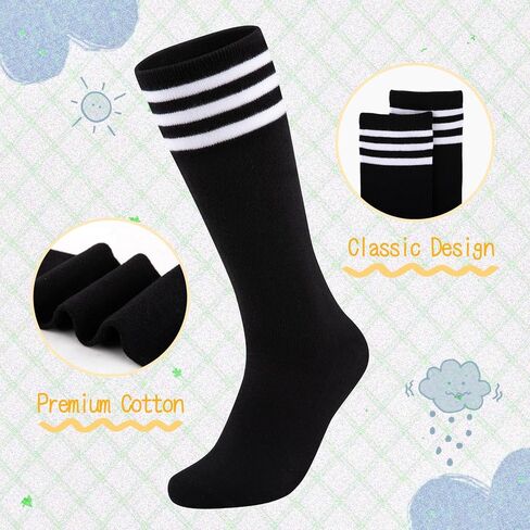 Comfoex Kids Soccer Socks 4 Pairs Girls Baseball Football Sports Tall Socks With Cotton Stripes Girls Knee High Socks in Kuwait
