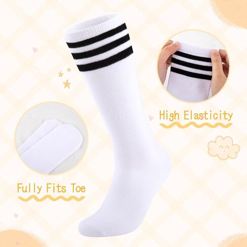 Comfoex Kids Soccer Socks 4 Pairs Girls Baseball Football Sports Tall Socks With Cotton Stripes Girls Knee High Socks in Kuwait