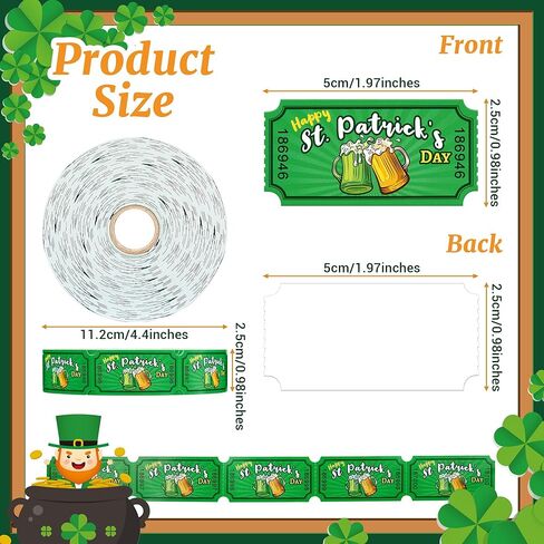1000 Pieces St. Patrick's Day Raffle Tickets Green Shamrock Tickets Single Roll Carnival Raffle Tickets Decorations for St. Patrick's Theme Party Events Games Concert in Kuwait