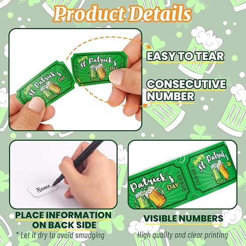 1000 Pieces St. Patrick's Day Raffle Tickets Green Shamrock Tickets Single Roll Carnival Raffle Tickets Decorations for St. Patrick's Theme Party Events Games Concert in Kuwait