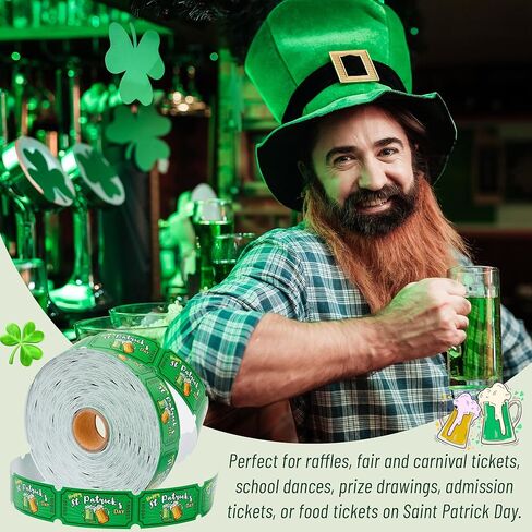 1000 Pieces St. Patrick's Day Raffle Tickets Green Shamrock Tickets Single Roll Carnival Raffle Tickets Decorations for St. Patrick's Theme Party Events Games Concert in Kuwait