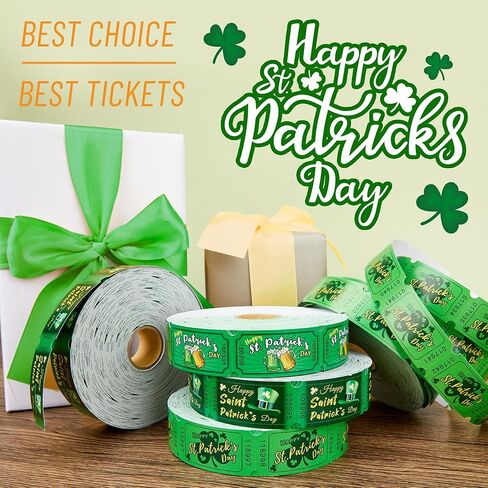 1000 Pieces St. Patrick's Day Raffle Tickets Green Shamrock Tickets Single Roll Carnival Raffle Tickets Decorations for St. Patrick's Theme Party Events Games Concert in Kuwait