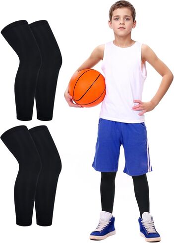 Roadbox Kids Long Leg Sleeve, 2 Pairs Non-Slip Protection Knee Compression Leg Sleeves for Youth Boy Girl Basketball Football in Saudi Arabia
