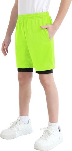 QBK Toddler to Youth Boys 2 in 1 Athletic Shorts Basketball Compression Shorts with Liner for Girls Soccer Running Sports in Saudi Arabia