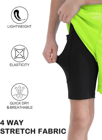 QBK Toddler to Youth Boys 2 in 1 Athletic Shorts Basketball Compression Shorts with Liner for Girls Soccer Running Sports in Saudi Arabia