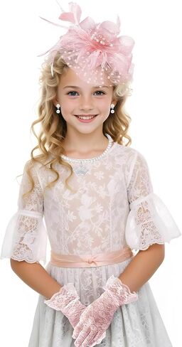 5Pcs Girls Tea Party Fascinators Hats Tea Party Headband and Lace Glove Set for Girls 1920s Party in Saudi Arabia