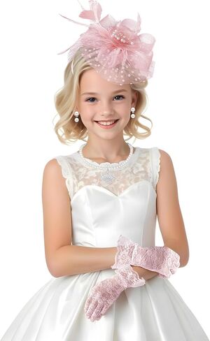 5Pcs Girls Tea Party Fascinators Hats Tea Party Headband and Lace Glove Set for Girls 1920s Party in Saudi Arabia
