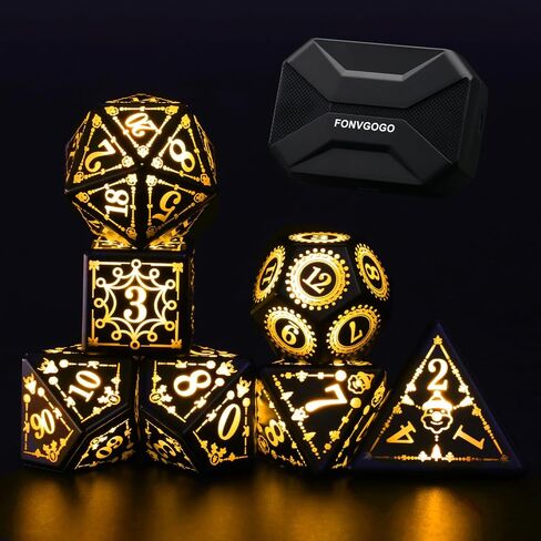 Wireless Light Up Dice Set D&D RGB for Dungeons and Dragons,Cool LED DND Dice with Charging Box Rechargeable 7 Color Polyhedral Role Playing Dice for DND Gifts RPG(Astral Shard Black) in Kuwait