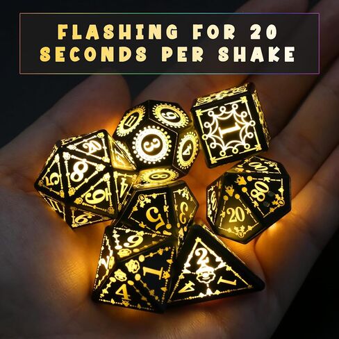 Wireless Light Up Dice Set D&D RGB for Dungeons and Dragons,Cool LED DND Dice with Charging Box Rechargeable 7 Color Polyhedral Role Playing Dice for DND Gifts RPG(Astral Shard Black) in Kuwait