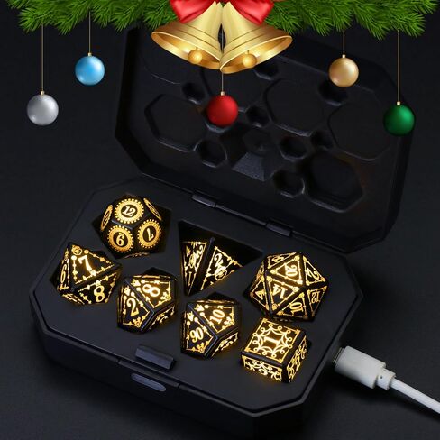 Wireless Light Up Dice Set D&D RGB for Dungeons and Dragons,Cool LED DND Dice with Charging Box Rechargeable 7 Color Polyhedral Role Playing Dice for DND Gifts RPG(Astral Shard Black) in Kuwait