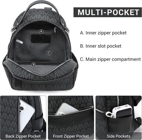 Mini Backpack Purse for Women Multi Pocket Small Backpacks Ladies Convertible Shoulder Handbags Designer Travel Backpack with Wide Strap (Black) in Saudi Arabia