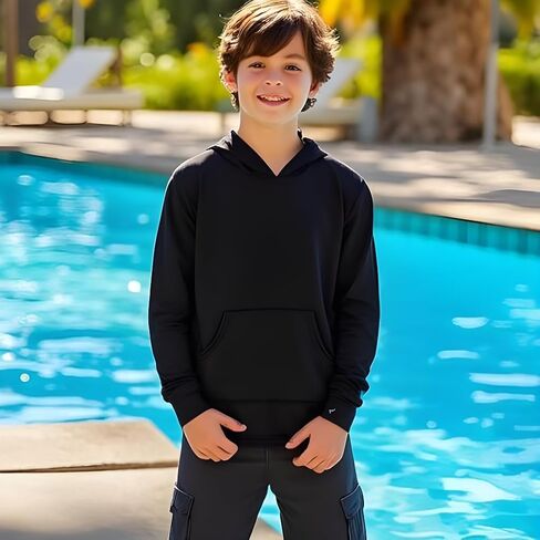 INGEAR Boys' Rash Guard Long Sleeve UPF 50+ UV Protection Swim Shirt, Hooded Sun Shirt, Quick Dry Fishing Shirt for Kids in Kuwait
