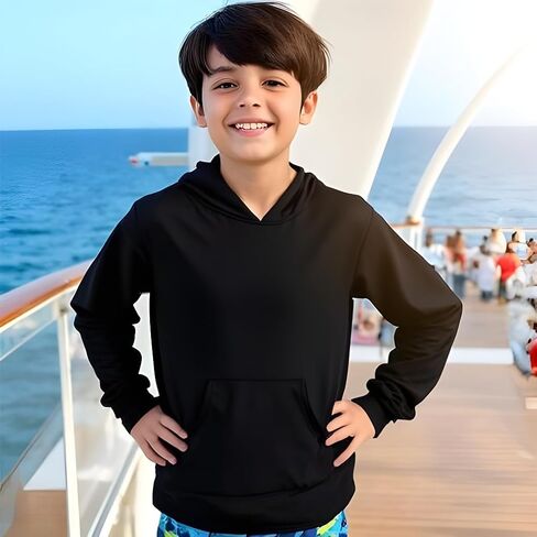 INGEAR Boys' Rash Guard Long Sleeve UPF 50+ UV Protection Swim Shirt, Hooded Sun Shirt, Quick Dry Fishing Shirt for Kids in Kuwait