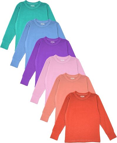 Girls/Boys/Toddler 6 Pack Athletic Performance Long Sleeve Undershirt Tops/Base Layer Cotton Stretch Shirts in Kuwait