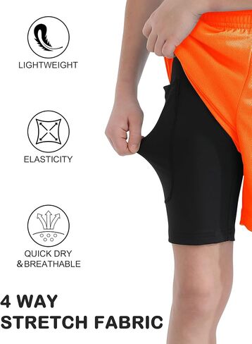 QBK Toddler to Youth Boys 2 in 1 Athletic Shorts Basketball Compression Shorts with Liner for Girls Soccer Running Sports in Saudi Arabia