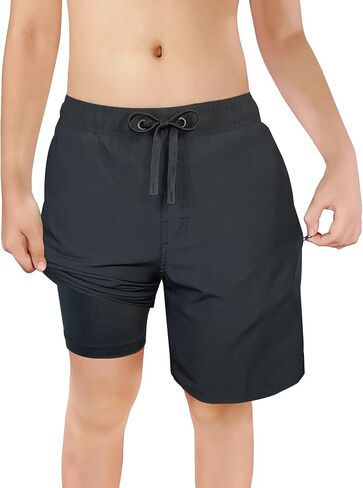 LUCOWEE Boys Swim Trunks Zipper Pockets Compression Liner Anti Chafe Swimsuit Bathing Beach Shorts Surf Quick Dry UPF 50+ in Saudi Arabia