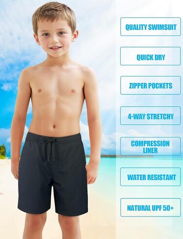 LUCOWEE Boys Swim Trunks Zipper Pockets Compression Liner Anti Chafe Swimsuit Bathing Beach Shorts Surf Quick Dry UPF 50+ in Saudi Arabia